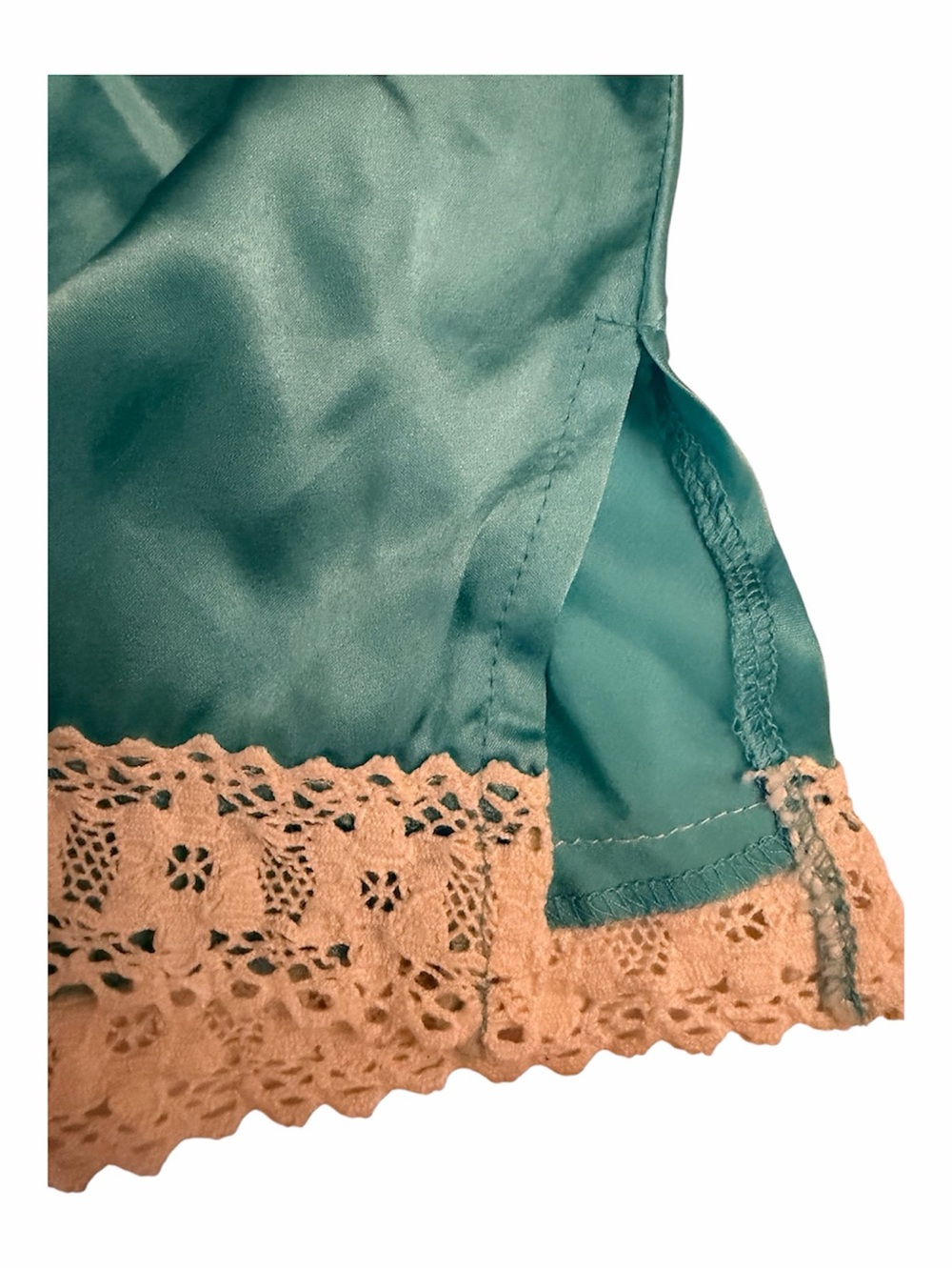 Silk Teal Chemise with Cream Lace Trim - Picture 3 of 3